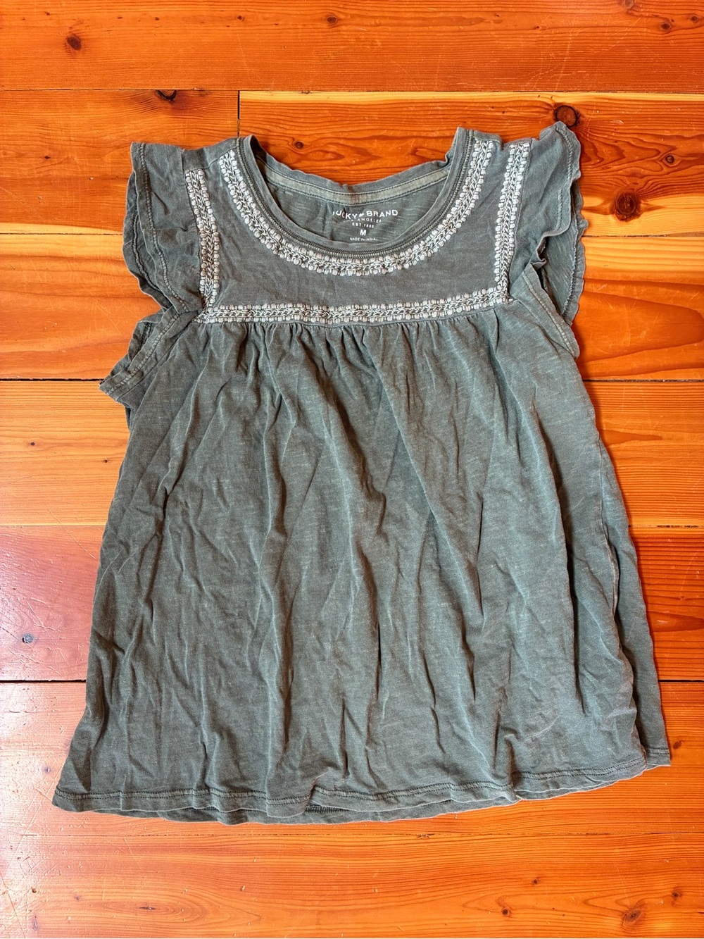 Lucky Brand Olive Green Flutter Sleeve Tunic